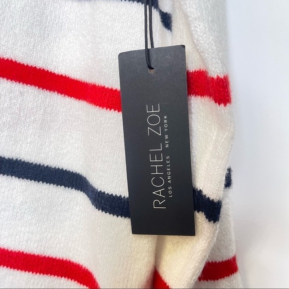 Rachel Zoe Striped Hooded Pullover Sweater Blue Red Knit Women Small Preppy - Picture 7 of 9